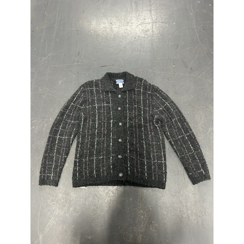 Vintage Pendleton Women's Acrylic/Wool Sweater Gray Plaid Size Medium Button Up